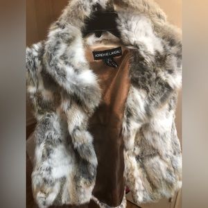Adrienne Landau Vest Brown Tan White Pure Rabbit Fur Women’s Sleeveless Jacket.